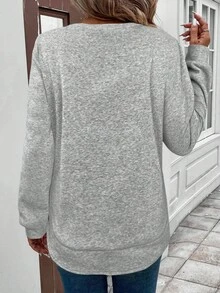 SHEIN LUNE Áo sweatshirt nữ cổ tròn, dáng bất đối xứng, lót giữ nhiệt, thoải mái, họa tiết trái tim, đa năng và thanh lịch, phù hợp mặc ngoài trời, phong cách thu đông, thường ngày. - Xám - Xem 2