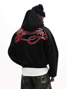 SUMWON 常规款套头连帽衫，带抽绳和字母Logo设计，休闲街头风，秋冬季衣橱必备单品 - 黑色 - 查看 4