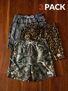 Manfinity VCAY Men's Woven Casual Loose Elastic Waist Straight Leg Shorts, Couple Things - Multicolor - View 1