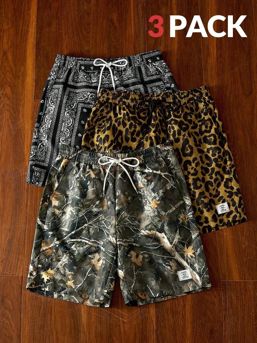 Manfinity VCAY Men's Woven Casual Loose Elastic Waist Straight Leg Shorts, Couple Things - Multicolor - View 1