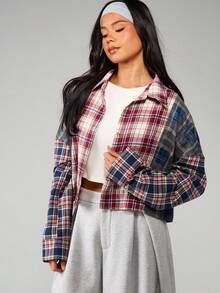 MISSGUIDED Áo sơ mi kẻ caro cỡ lớn cài nút tay dài nhiều màu áo cánh kẻ caro thu đông thường ngày có cổ - Nhiều màu - Xem 6