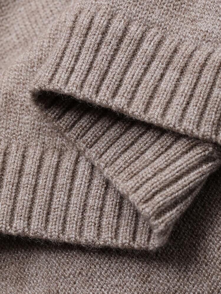 Autumn/Winter Loose Business Casual Elegant Brown Design Crew Neck Waist Tie Knit Sweater For Women