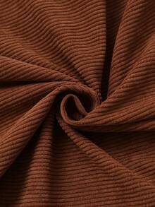 Franclia Plus Size Autumn Brown Corduroy Pants,Chocolate Brown,Smart Casual,Everyday Pants With Waist Belt Patchwork Pockets Earthy Lounge Autumn/Winter Fall - Brown - View 5