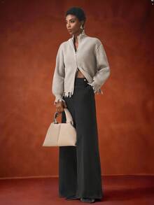 Zivah 秋冬新款时尚女宽松针织开衫外套韩版做旧超大毛衣外套 - 灰色 - 查看 10