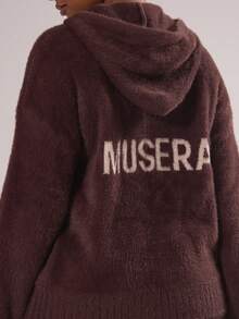 MUSERA Suéter de punto esponjoso de hombros caídos con cremallera completa, talla grande, para invierno, vacaciones, acogedor, lindo, festivo, esquí, après-ski, Aspen - Café integral - Ver 3