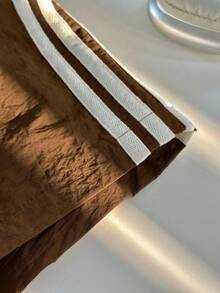 Comfortcana 大码夏季休闲宽松撞色侧边短裤 - 棕色 - 查看 3