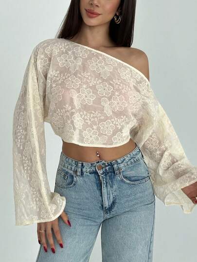 Aloruh Women's Vintage Embroidered Floral Batwing Sleeve Shawl Collar Cover Up