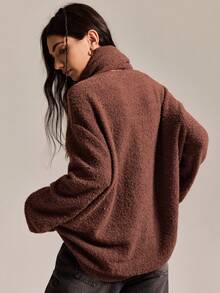 Easelle Vintage Casual Coffee Color Casual Loose Fit Long Sleeve Button Front Cardigan For Women Winter Clothes For Women New Year  Christmas - Coffee Brown - View 8
