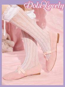 Dola Lovely Silver Square Toe Bowknot Mary Jane Flats, Fashionable Women Casual Shoes