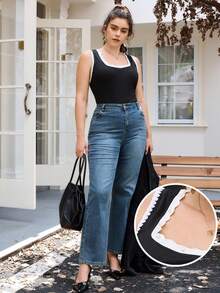 SHEIN Frenchy Plus Size Women Contrast Color Strap Camisole, Casual Fashion Black Camisole - Black and White - View 1