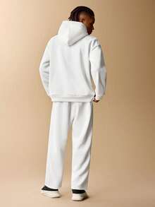 SpongeBob SquarePants | SHEIN Men's Casual Everyday Commute Funny Cute Cartoon Pattern Kangaroo Pocket Thermal Lined Hoodie And Sweatpants Set, Autumn/Winter - White - View 2