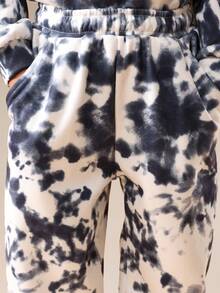 SUMWON Oversized Boys Tie Dye Hoodie Sweatpants Set With Skater Bear Print Character Design Casual Wear Co-Ord - Black - View 6