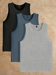 Manfinity VCAY 男士针织休闲上衣3件装，适合日常穿着，男士背心套装，男士无袖上衣，男士基础款背心 - 彩色 - 查看 13