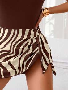 Swim Lushoire 1pc Women's Zebra Print One-Piece Swimsuit, Casual & Vacation Style For Summer - Brown - View 4