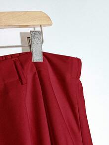 Franclia Christmas Plus Size Women's French Button Decor Solid Color Pleated A-Line Skirt - Red - View 4