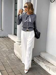 Pariaura 女士时尚围巾毛衣配饰，适合秋季通勤 - 灰色 - 查看 3