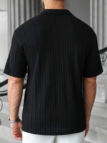 Manfinity CasualCool 男士纯色半开襟插肩短袖休闲Polo衫 - 黑色 - 查看 2