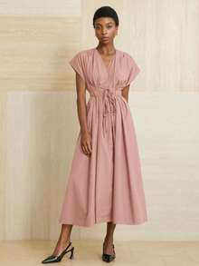 Aveloria Modichic Đầm suông dáng rộng thanh lịch, có dây thắt eo, viền xòe cho nữ - Hồng - Xem 1