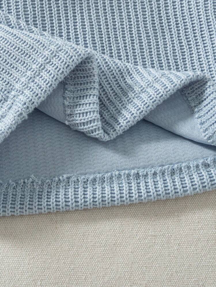 SHEIN 女婴秋冬休闲套装（2件套），蝴蝶结装饰，长袖上衣和长牛仔裤 - 藍色 - 查看 8