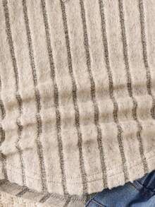 SHEIN Áo thun dài tay cổ lọ màu trơn cho bé gái, áo thun dệt kim gân cổ bẻ đơn giản màu trơn cho bé gái, thích hợp mặc thường ngày & mặc hàng ngày ở trường vào mùa thu & đông, phối đồ cho mẹ và bé. Màu đỏ cho Giáng sinh. - Màu be - Xem 5