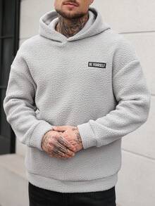Manfinity Homme Men's Fashion Reversible Sherpa Fleece Hoodie Gray Hoodie Men - Grey - View 4