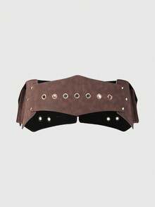 ROMWE Grunge Punk Riñonera estilo punk Y2K de metal negro con remaches, múltiples bolsillos y hebilla metálica ajustable para mujeres - Marrón rojizo - Ver 4