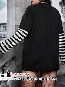 SHEIN CURVE+ Áo thun trễ vai in họa tiết xương & bướm Plus Size dành cho nữ - Nhiều màu - Xem 2