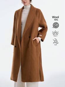 SHEIN LUNE Women's Elegant, Casual, Luxury Wool Blend Mid-Length Coat, High-End Design, Suitable For Party, Halloween, Christmas, New Year, Thanksgiving, Winter - Burgundy - View 2