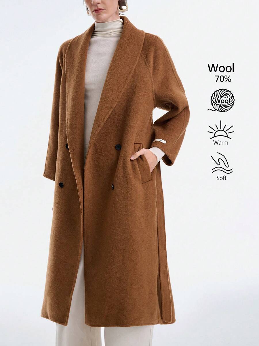SHEIN LUNE Women's Elegant, Casual, Luxury Wool Blend Mid-Length Coat, High-End Design, Suitable For Party, Halloween, Christmas, New Year, Thanksgiving, Winter