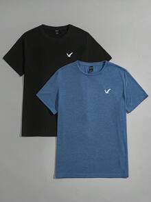 Manfinity BRENVOR 2 件装男士双色针织海鸥印花 T 恤，夏季 - 彩色 - 查看 6