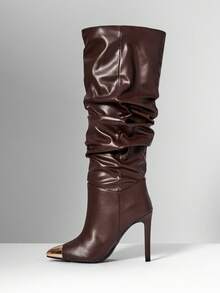 SHUZIA 女士性感尖头细高跟过膝长靴 - 巧克力棕 - 查看 4