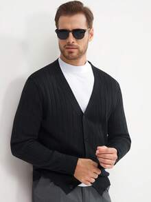 Manfinity Mode Herren einfarbiger minimalistischer Lässig Cardigan, Herbst/Winter, Langarm Oberteil - Schwarz - Übersicht 1