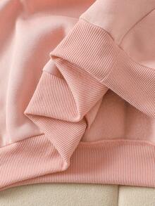 SHEIN Teen Girl Sweatshirt Co-Ord , Loose Casual Letter Embossed Patched Detail Letter Graphic Round Neck Pullover Sweatshirt And Sweatpants Sports 2pcs/Set Outfit - Pink - View 9