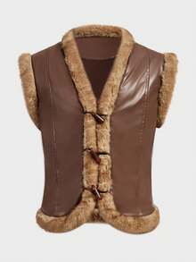 FeverCity Men's Casual Faux Fur Sleeveless Vest, Winter - Brown - View 1