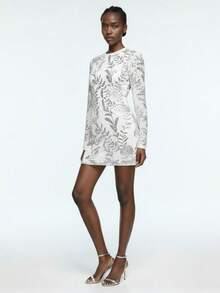 Maija Women's Sequin Mini Dress For Christmas Party Season ,  White Dresses, Graphic Tees, Sequin Dress, Sparkly Dress, Elegant Dress Women, Fall Wedding Guest Dress, Wedding Guest Dresses, Halloween Costume Women, Christmas Women's Clothing, Christmas Dress, Autumn Clothes For Women, Fall Dresses For Women - White - View 2