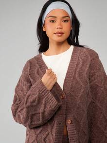 MISSGUIDED Bộ đồ phối áo len cardigan và quần short dệt kim cỡ lớn cho nữ mặc nhà mùa thu đông ấm áp - màu nâu - Xem 5