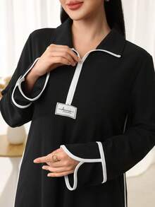 Al Najma Casual Collared Color Block Hem Slit Midi Dress, Autumn/Winter