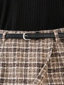 SHEIN Franclia 2件套 女士罗纹针织上衣+系带半身裙裤套装 - 黑色 - 查看 6