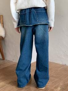 Dazy Kids Tween Girl 2 In 1 Denim Jeans - Blue - View 3