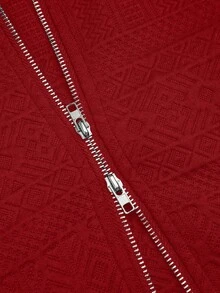 GlowEve 翻领纹理面料拉链休闲机车夹克 - 紅色 - 查看 4