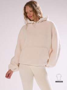 MUSERA Oversized Zip Through Hooded Loose Fit Borg Fleece Autumn Fall  Ski Vacation Lounge Holidays Summer Spring - Cream - View 7