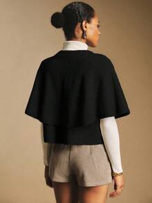 Poéselle Áo len Poncho 2 trong 1 thời trang dành cho nữ, Thu/Đông - màu đen - Xem 4