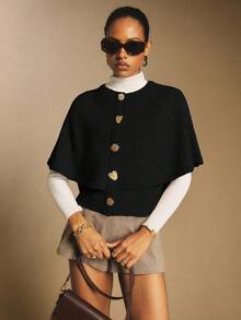 Poéselle Áo len Poncho 2 trong 1 thời trang dành cho nữ, Thu/Đông - màu đen - Xem 7