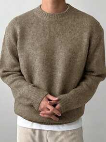 DAZY 男士纯绿色圆领毛衣，秋季款 - 綠色 - 查看 5