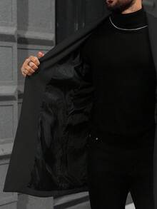 Manfinity Mode 男士纯色口袋纽扣长袖大衣，秋季外出外套，送给朋友、丈夫、男友的礼物，男士双排扣西装休闲外套，冬季穿着 - 黑色 - 查看 8