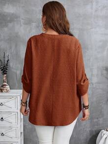 EMERY ROSE Áo sơ mi tay cuộn họa tiết trơn màu cỡ lớn thường ngày - màu nâu - Xem 8