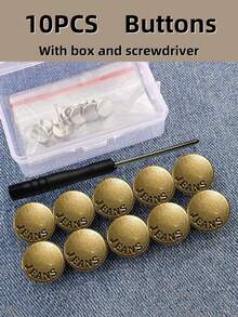 SHEIN 10pcs/Box Adjustable Detachable Metal Leans Buttons, No Sewing Required For Jeans, Pants, Clothing Accessories - Bronze - View 2