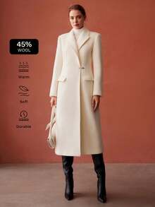 MOTF PREMIUM WOOL LAPEL COLLAR OVERCOAT - Beige - View 2