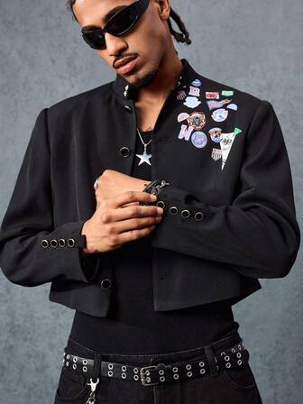 Prep Herren KPOP modische Avant-Garde bedruckte Jacke mit Langarm für den Herbst