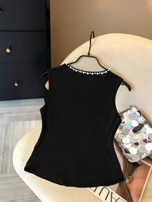 GlowEve 2025 Herbst/Winter Neue Stilvolle Bubble Bead Dekor Ärmellose Strick Top - Schwarz - Übersicht 2